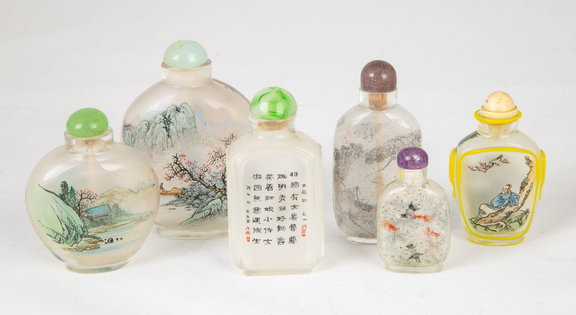 Group of Six Chinese Inside Painted Snuff Bottles - Image 2 of 2