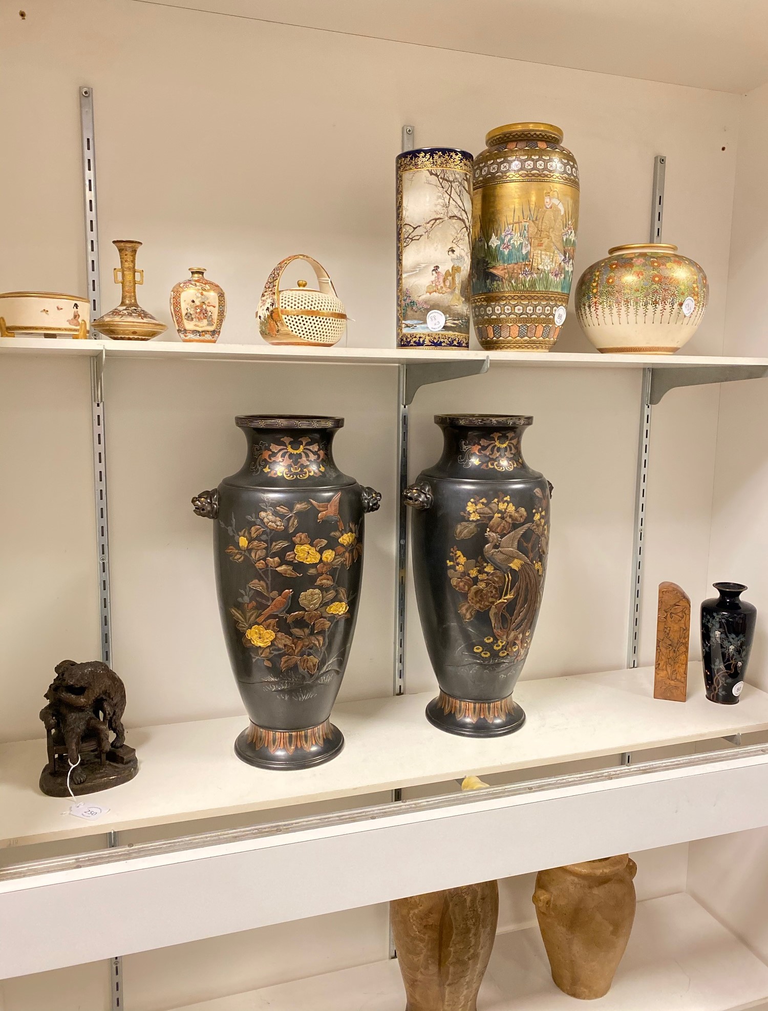 Fine Pair of Large Japanese Bronze Mixed Metal Vases - Image 12 of 12