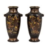 Fine Pair of Large Japanese Bronze Mixed Metal Vases