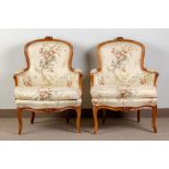 Pair of Period French Carved Walnut Armchairs