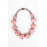 Chinese Pink Tourmaline and Sterling Silver Court Necklace