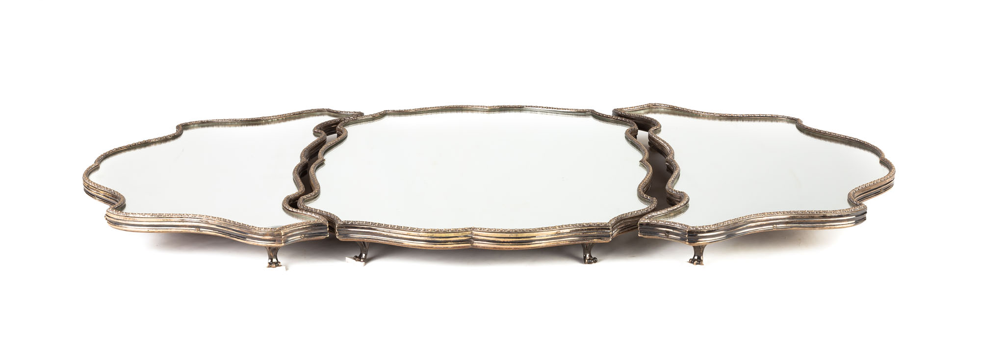 Three Piece Silver Plated Mirrored Plateau