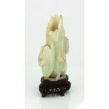 Chinese Jade Magnolia Vase with Wood Stand