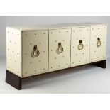 Tommi Parzinger (American/German, 1903-1981), Original White Lacquered Studded Brass Cabinet