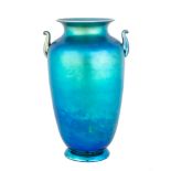 Steuben Blue Aurene Handled Vase