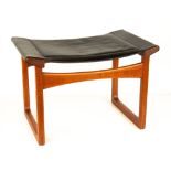Attributed to Hans Wegner Teak and Leather Stool