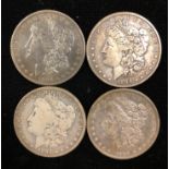 Four Liberty Head Silver Dollars