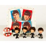 Beatles Memorabilia, Set of Remco Dolls, Enameld Tray & Pin