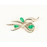 Emerald, Diamond & Platinum Brooch