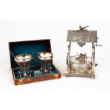 Two Silver Plate Condiment Pieces & Wishing Well