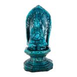 Three Piece Chinese Turquoise Glazed Porcelain Buddha
