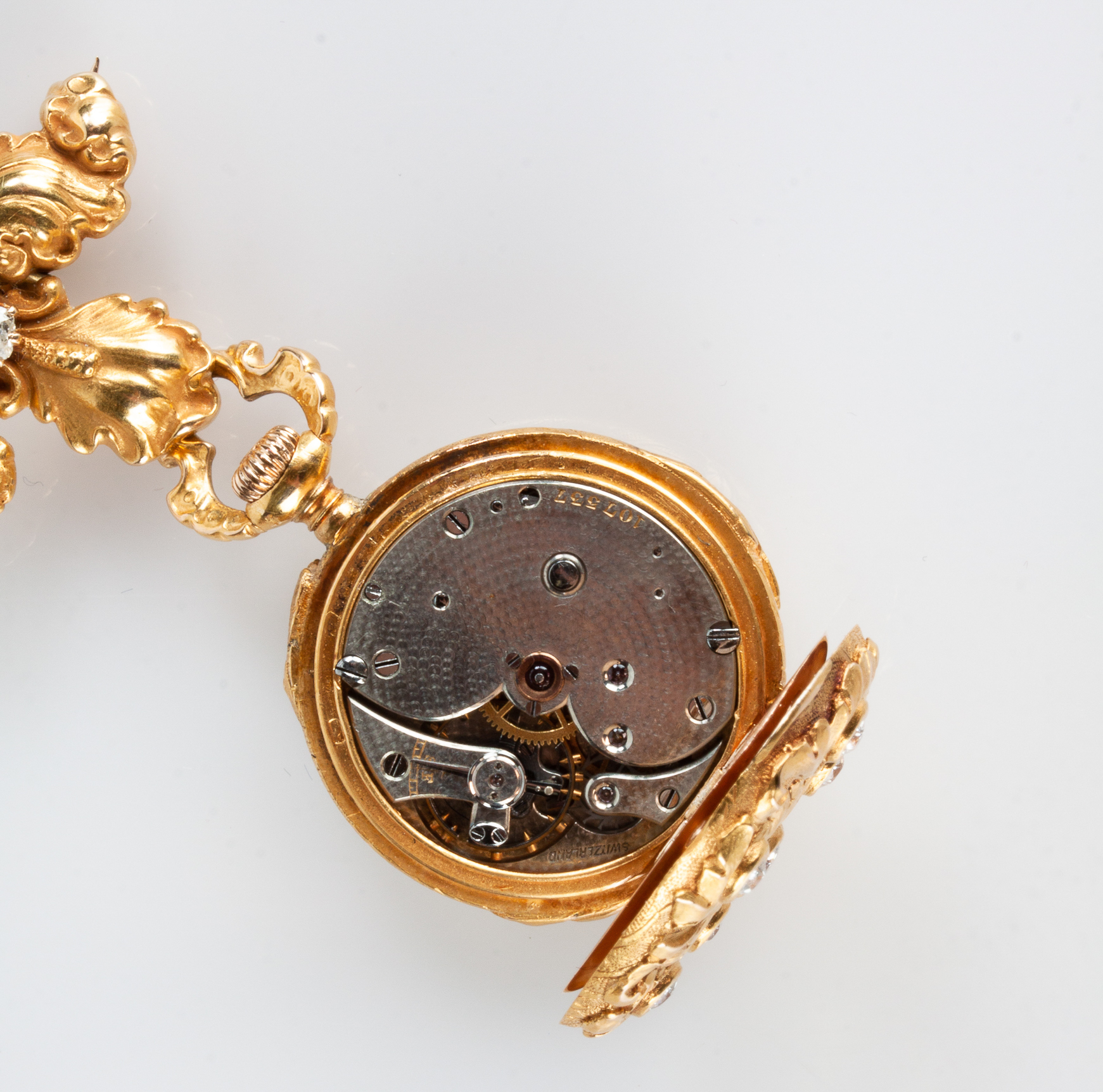 14k Gold and Diamond Pendant Watch Brooch - Image 4 of 5