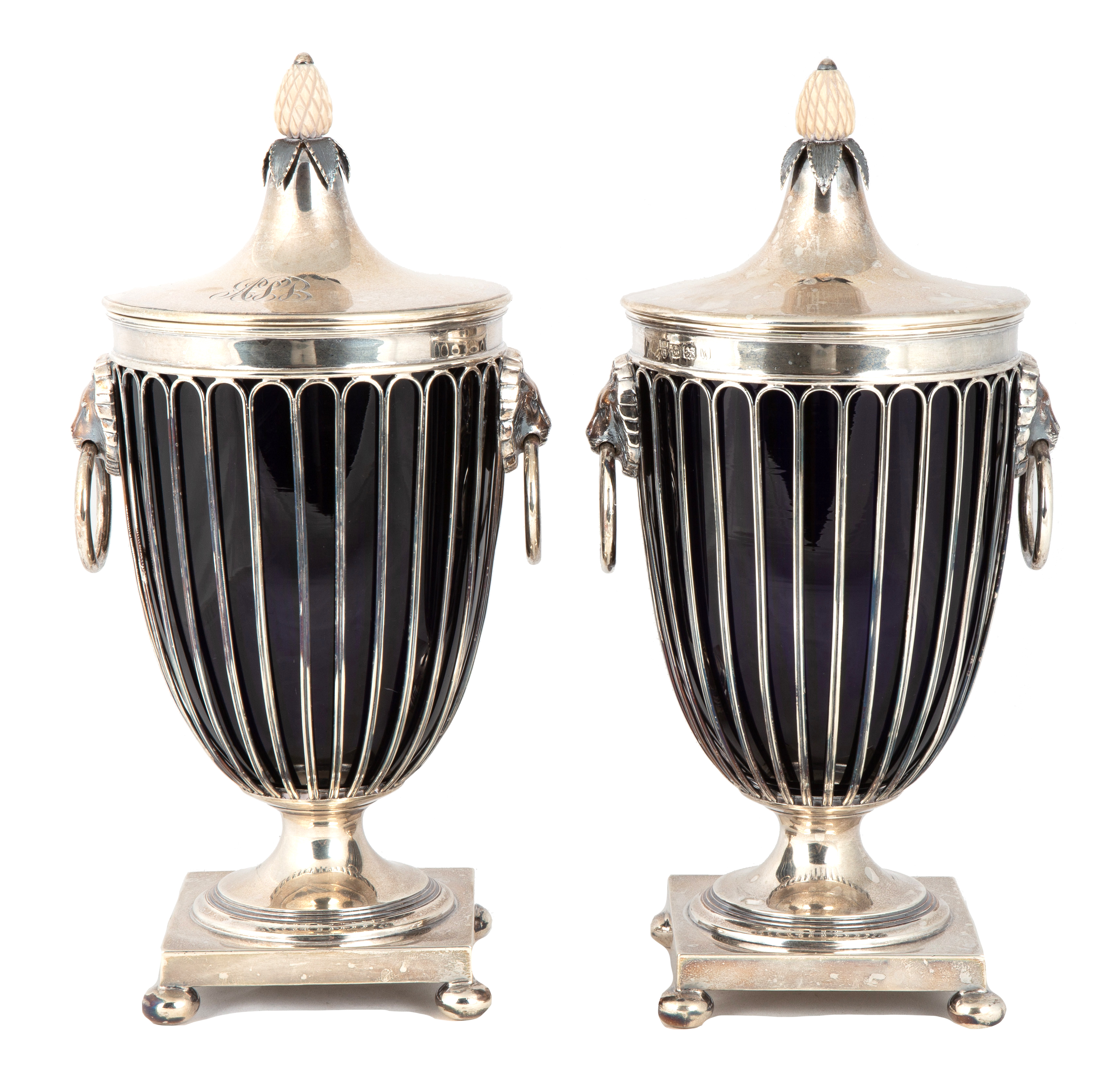 Pair of Sterling Silver Georgian Urns