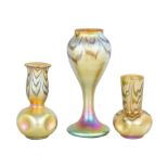 Three Steuben Aurene Decorated Vases