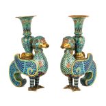 Pair of Chinese Cloisonné Archaic Style Duck Form Vases