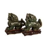 Pair of Spinach Jade Foo Dogs
