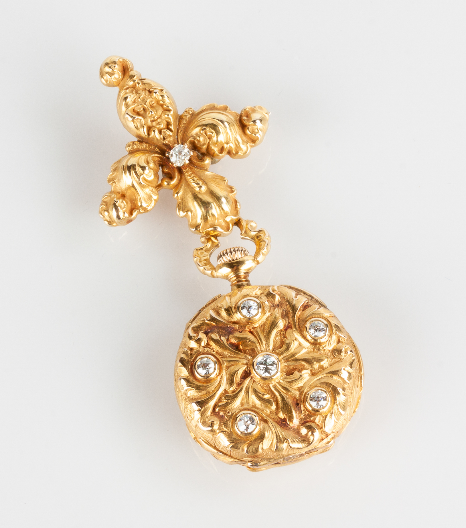 14k Gold and Diamond Pendant Watch Brooch - Image 3 of 5