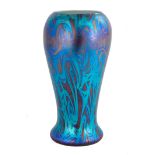 Quezal Blue Decorated Art Glass Vase