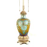 Steuben Yellow Jade & Blue Aurene Acid Cut-Back Lamp Base