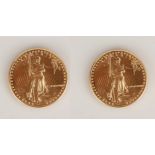 (2) US Liberty MCMLXXXVII One Ounce Gold Coins