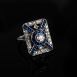 Platinum Art Deco Diamond and Sapphire Ring