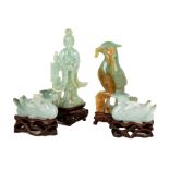 Chinese Jade Immortal Figures & Birds