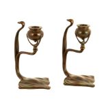 Pair of Tiffany Studios, New York, Cobra Candlesticks