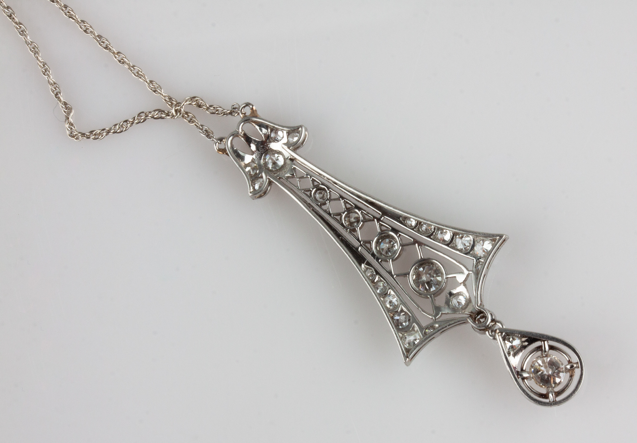 Platinum Edwardian Pendant on 14k White Gold Chain - Image 4 of 4