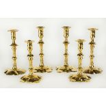 Three Pairs of Queen Anne Brass Candlesticks