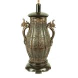 Large Chinese Archaic Style Bronze Lamp Base