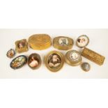 Group of Brass and Porcelain Painted Boxes