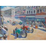 Early 20th Century American Painting of Street Racing