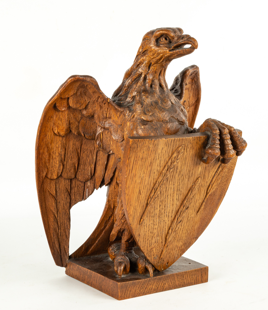 Carved Oak Eagle with Shield