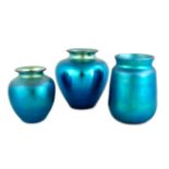 Three Steuben Blue Aurene Vases