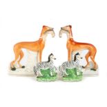 Pair of Staffordshire Whippets & Pair of Staffordshire Zebras