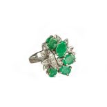 14K White Gold, Natural Emerald and Diamond Ring