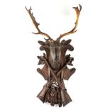 Carved Black Forest Trophy Head with Antlers