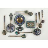 Vintage Russian Enameled Sterling Silver Spoons, etc.