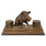 Carved Black Forest Wild Boar Desk Stand