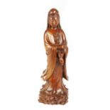 Japanese Carved Hardwood Standing Kwan Yin