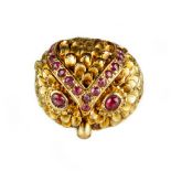 14K Gold Owl Ring with Natural Rubies