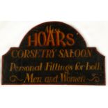 "Miss Hoar's Corsetry Saloon" Painted Wood Sign