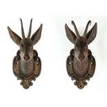 Pair of Carved Black Forest Deer Heads