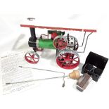 Mamod TE1 Live Steam Traction Engine complete with burner, steering extension and filler funnel -