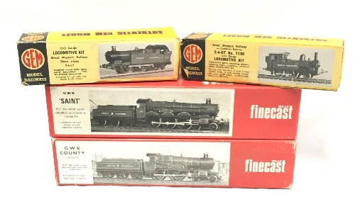 Four OO gauge locomotive kits: 2 x Wills Finecast GWR ?Saint? and GWR County, 2 x GEM Model kits.