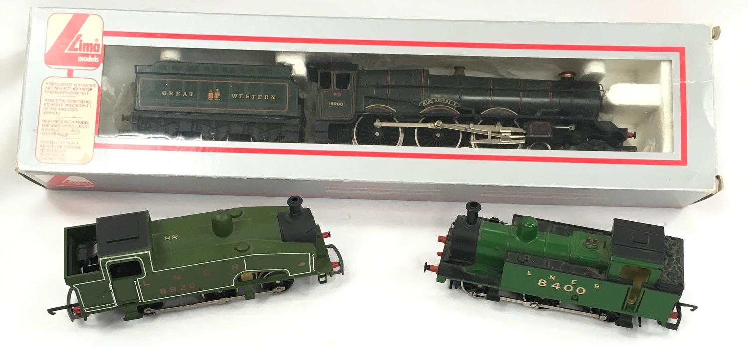 Three OO Gauge locomotives: Lima L205103 GWR Class 6000 King George V with tender - boxed, Lima