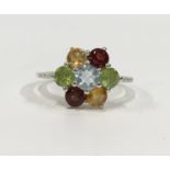 A multi gemstone 925 daisy ring, Size O 1/2.