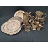 Mixed antique pewter plates, mugs etc.