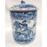 Blue & white antique pint mug depicting Wellington.