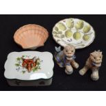 Handpainted china trinket box, china shell and Lion Dogs by Vista Alegre together with Royal